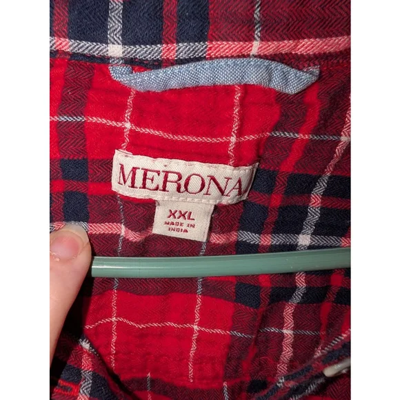 Women's MERONA Red Navy Plaid Button Down Shirt Plus XXL - Picture 2 of 4